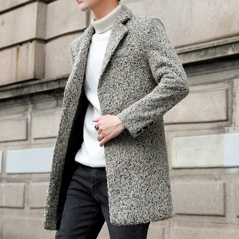 

Осенне-зимнее пальто из овечьей шерсти для мужчин 2021, длинный повседневный деловой Тренч, куртка, уличная одежда, пальто, мужская одежда
