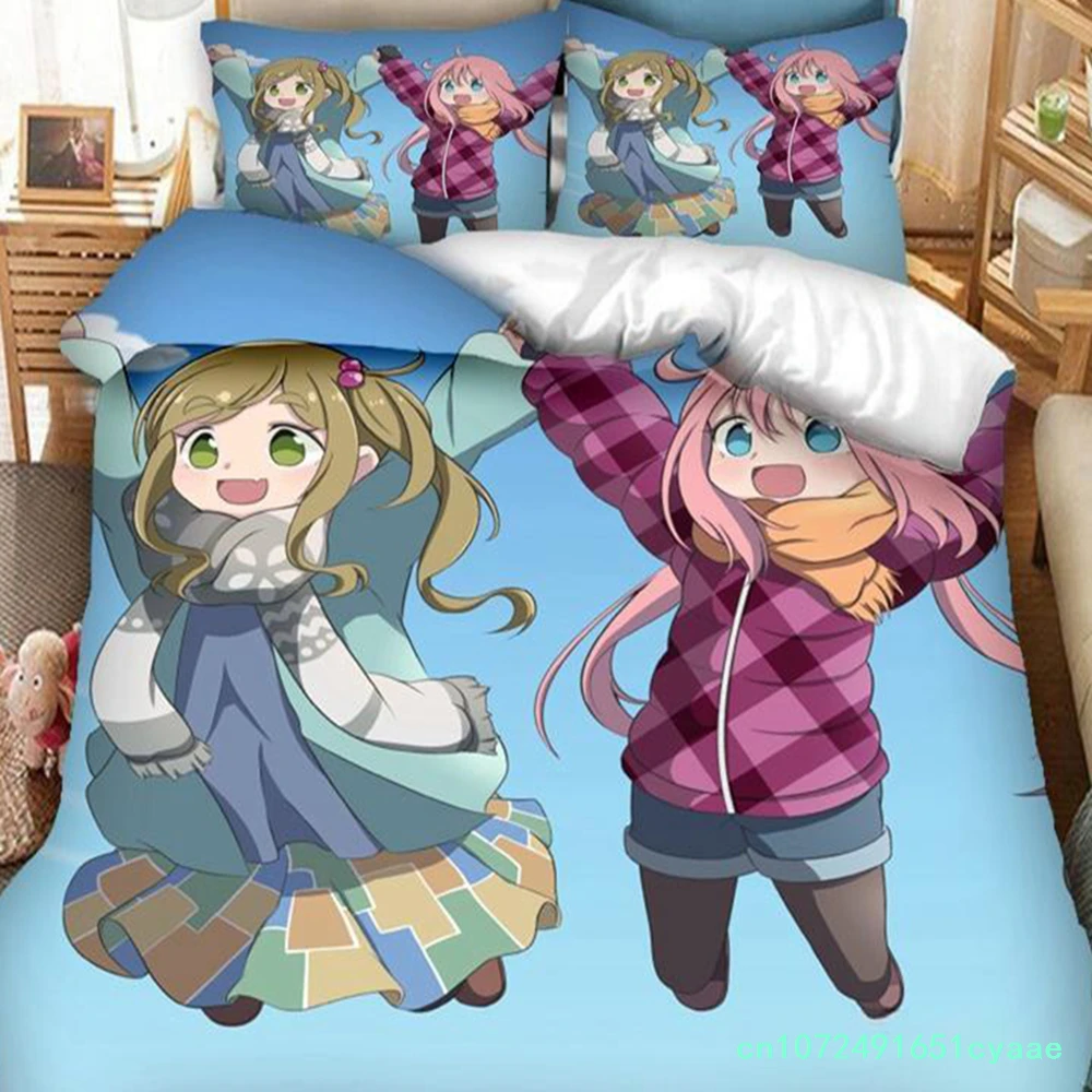 Фото Новый комплект постельного белья с 3D-принтом «Аниме Yuru Camp»: пододеяльники, наволочки, 2/3 предмета, комплекты для кровати, домашний текстиль №4