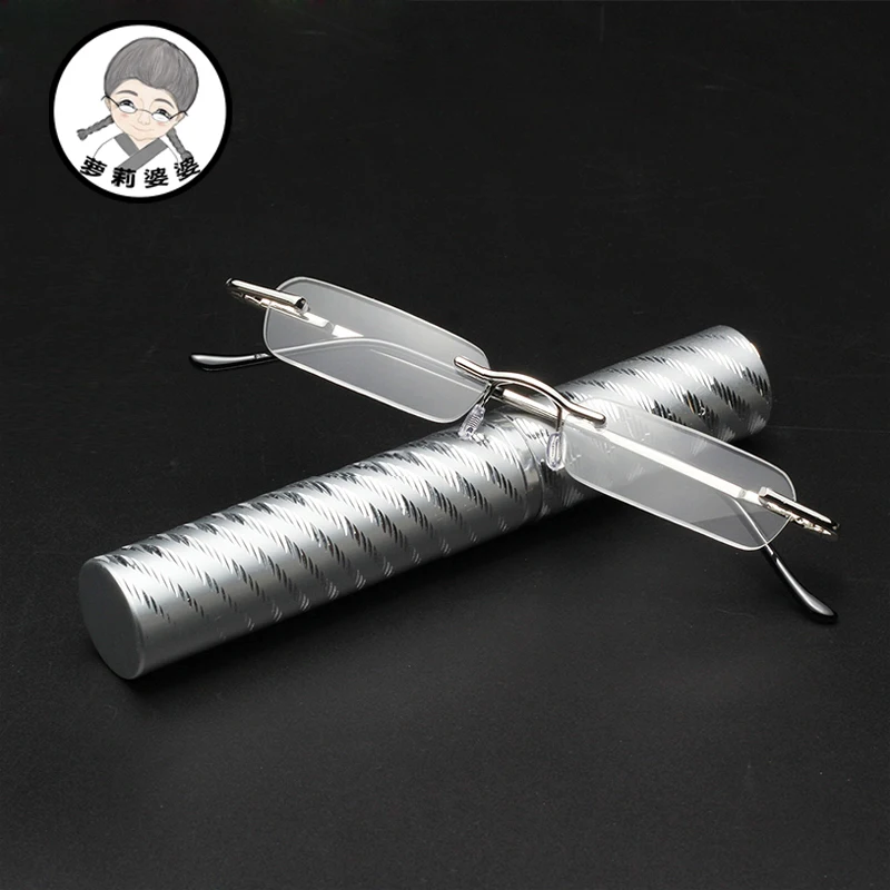 Prescription Reading Glasses Women Men with Hard Tube 1.5 Metallic Eye Frameless Pencil Case For | Аксессуары для одежды