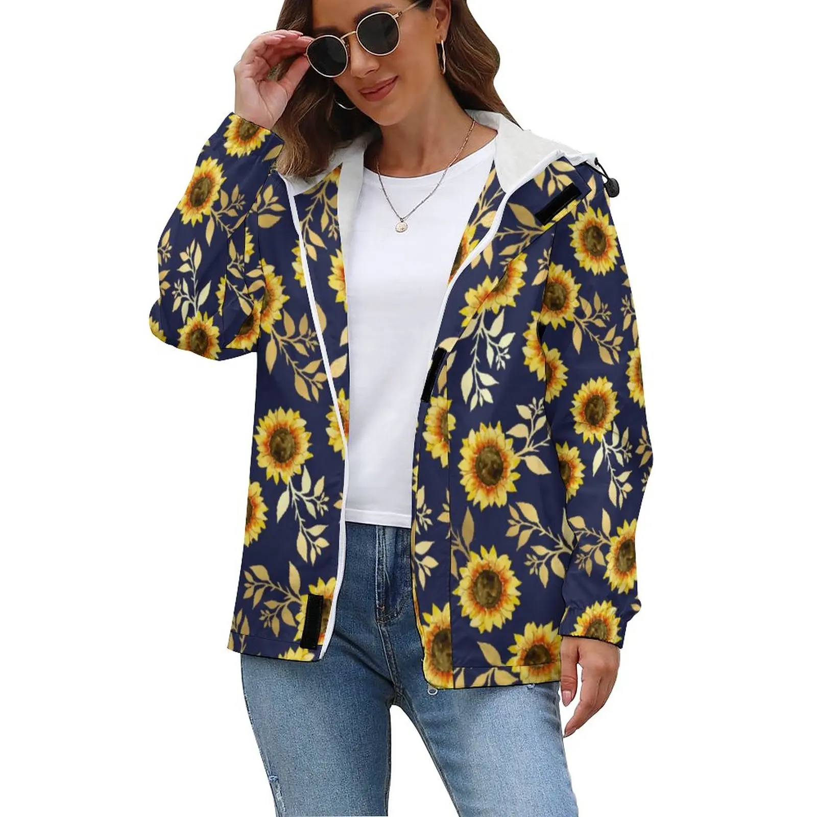 

Куртка женская повседневная с цветочным принтом, элегантная теплая парка с графическим принтом, с подсолнухами, с листьями, большие размеры...