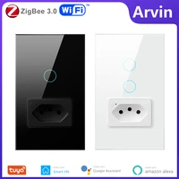 tuya wifi brazil wall switch socket smart wall light switch voice control touch control 12gang outlet support alexa google home