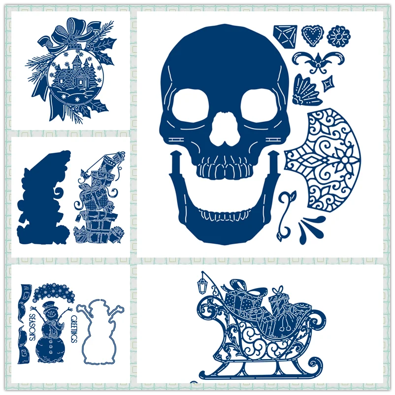 

Halloween Lace Skull Snowman Sled Gift Christmas Metal Cutting Dies Paper Card Craft Mold Dies Scrapbooking No Stamps