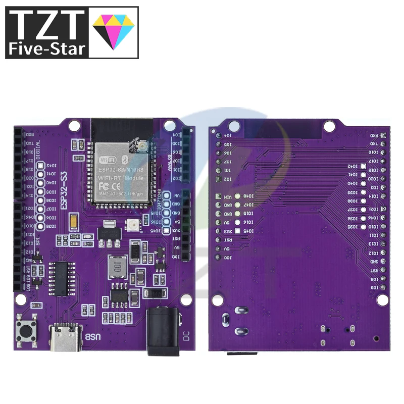 Модуль платы TZT D1 ESP32-S3 WiFi + Bluetooth 16 Мб Flash UNO R3 CH340 N16R8 для ESP32
