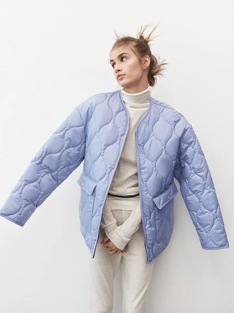 

Spring new women's all-match light blue round neck long-sleeved loose casual jacket cotton clothes