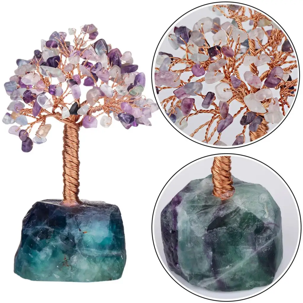 TUMBEELLUWA Natural Crystal Money Tree with Gemstone Base Figurine Ornaments for FengShui Wealth Lucky Home Decor Birthday Gift