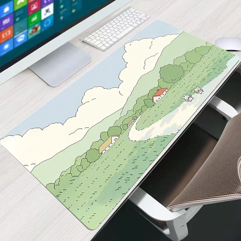 

Cute Rabbit Green Anime Gaming Large Mousepad Office Soft Deskmat Carpet Natural Rubber Computer Kawaii Mouse Mat Keyboard Pad