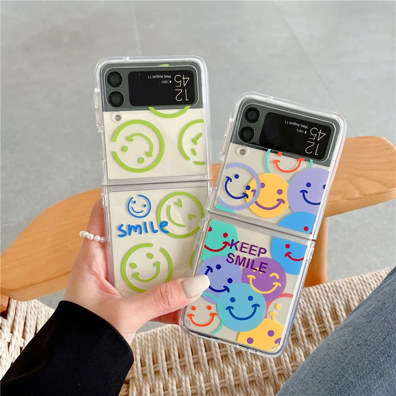 

For Samsung Galaxy Z Flip 3 Case for F7110 Case Colorful Smiley Face Transparent Silicone Protective Cover Soft