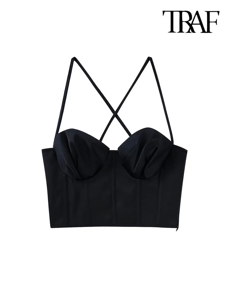 

Майка женская атласная с рюшами и открытой спиной, на тонких бретельках