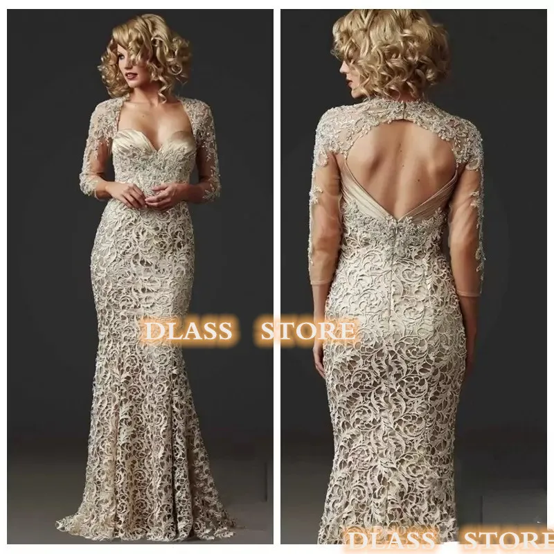 

Slim Lace Mermaid Mother Dresses Formal Custom Beads Ladies Dress Champagne Bridal Gowns Robe Soirée Femme Chic Vestidos Para