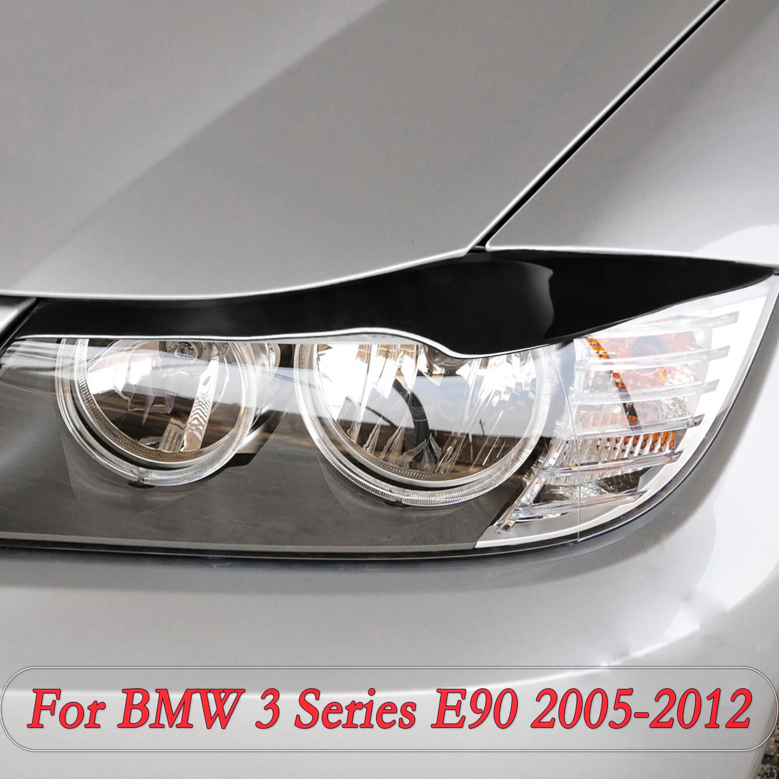 

2pcs Gloss Black Car Front Headlights Eyebrows Eyelids Plastic Stickers Trim Cover For BMW 3 Series E90 2005-2012 Accessories