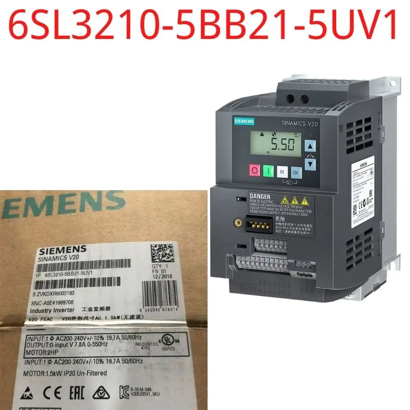 

6SL3210-5BB21-5UV1 Brand New SINAMICS V20 200-240V 1AC -10/+10% 47-63Hz rated power 1.5 kW with 150% overload for 60 sec.