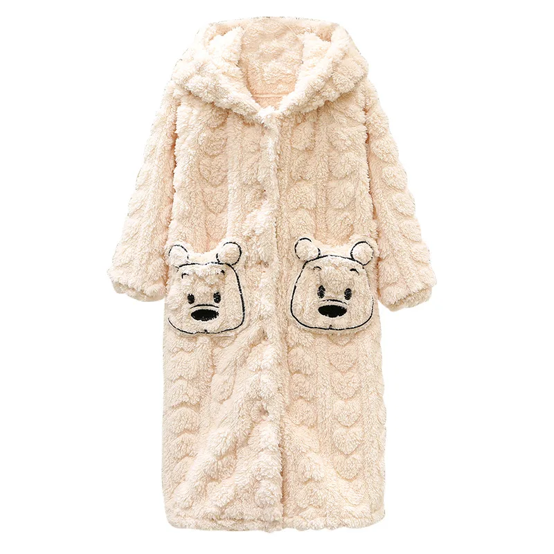 

Winter Teenage Hooded Bathrobes Fleece Princess Homewear Nightgowns Kids Flannel Warm Sleepwear Bathrobe Kids Girls Clothes