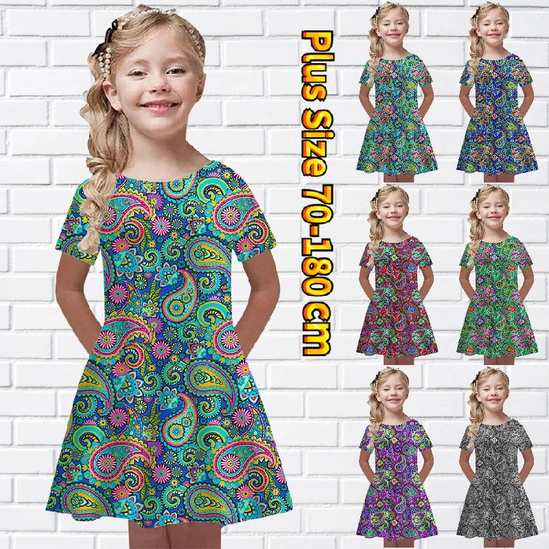 

Осеннее платье с принтом для маленьких девочек, юбка принцессы с круглым вырезом, модная Юбка До Колена, повседневная юбка с коротким рукавом