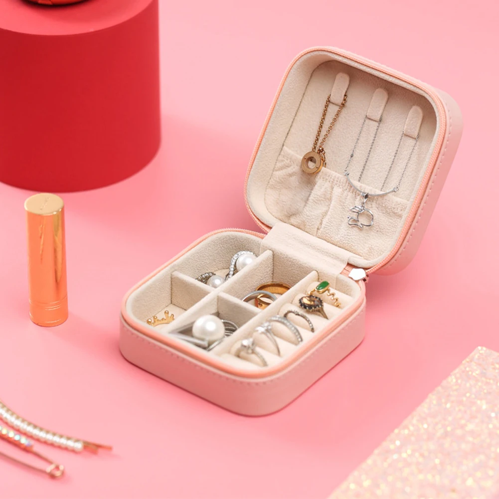 

Single Layer Jewelry Box Solid-Color Zippers Small Organisers For Storage