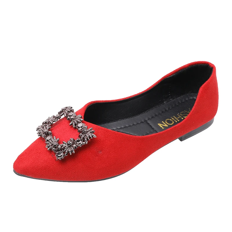 

French Low-heeled Shoes Women's 2022 Summer New All-match Pointed Metal Decorative Flat Large Size Pumps35-43