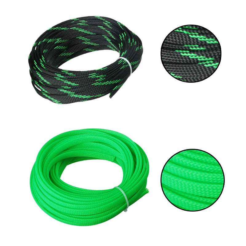 

Black&gree green Braided Protective Sleeve 0.5~10m Long Corrosion-Resistant Braided Cable Insulation Sleeve For Protecting Wire