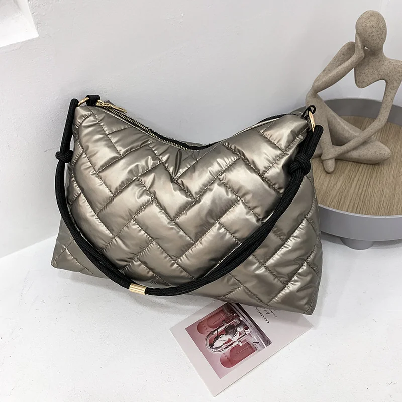 

Trendy Plaid Women Shoulder Bag Nylon Down Cotton Ladies Handbags Brand Designer Casual Underarm Bags Crossbody