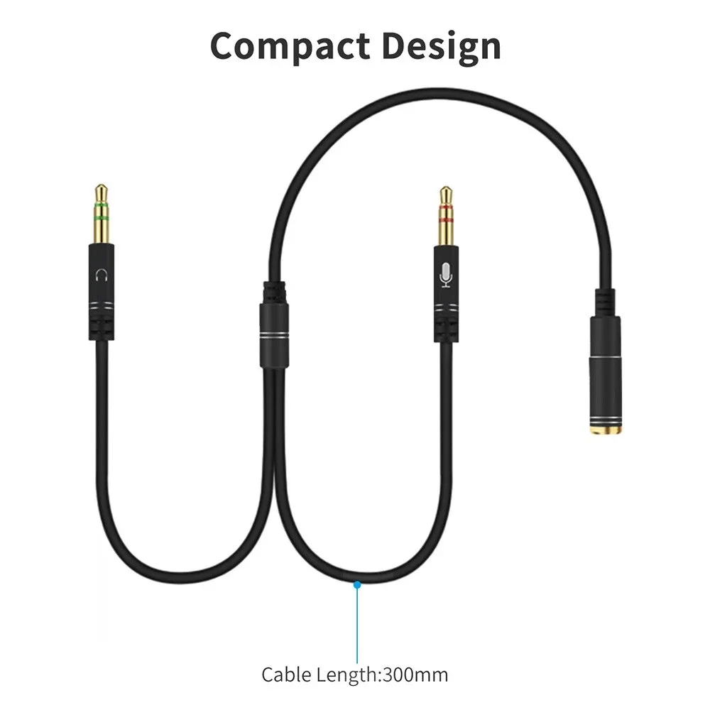 CYDZ Dual 3.5mm Male to Single Female Headphone Microphone Audio Splitter Cable for Cell Phone &amp Tablet Laptop Black Color |