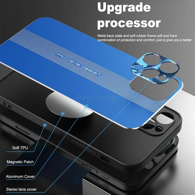 Luxury Drawing Metal Frame Phone Case For iPhone 11 12 13 Mini Pro Max XS XR X SE 2020 7 8 Plus Lens Protection Car Magnet Cover |