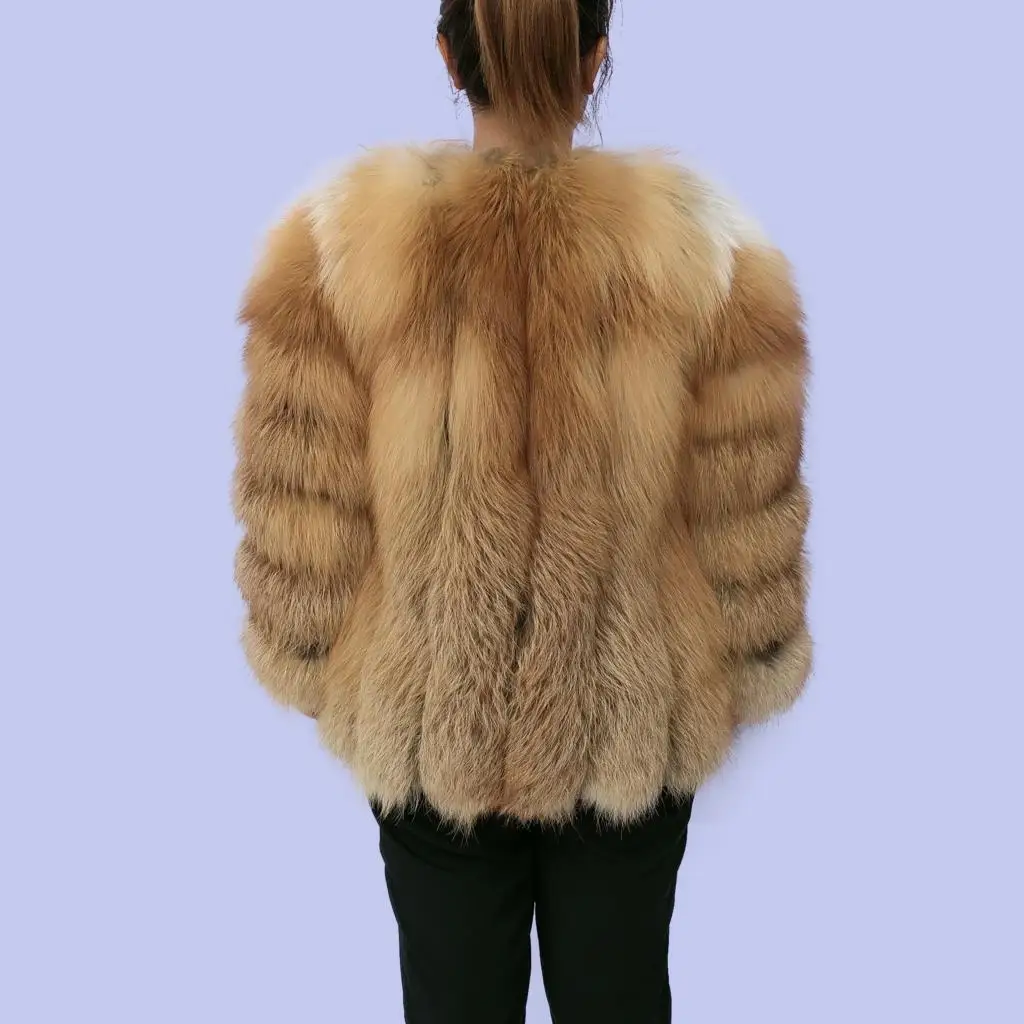 High Quality Women's Red Fox Fur Coat Vertical Stripe Silver Fox Overcoat Lady Natural Warm Thicken Fur Outwear Winter Clothing