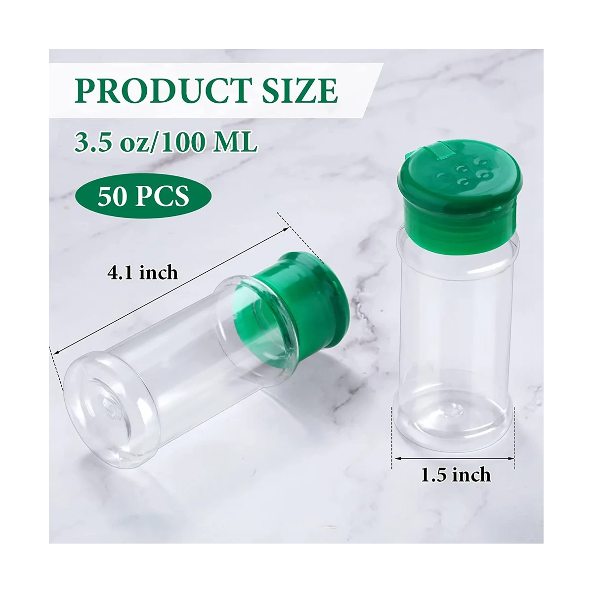 

50Pcs Plastic Spice Jars with Shaker Lids Spice Containers Plastic Spice Bottles Seasoning Shaker Jars 3.3Oz/100Ml Green
