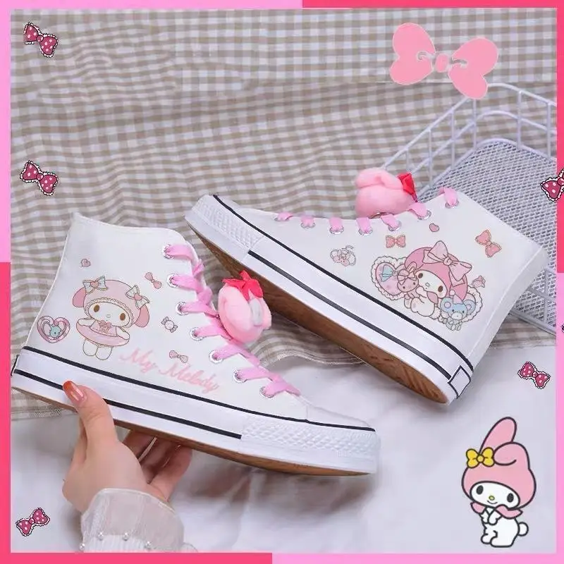 

Sanrio My Melody обувь Kuromi Cinnamoroll доска обувь для девочек осень милые аниме милые высокие холщовые ботинки Kawaii Детские Подарочные игрушки
