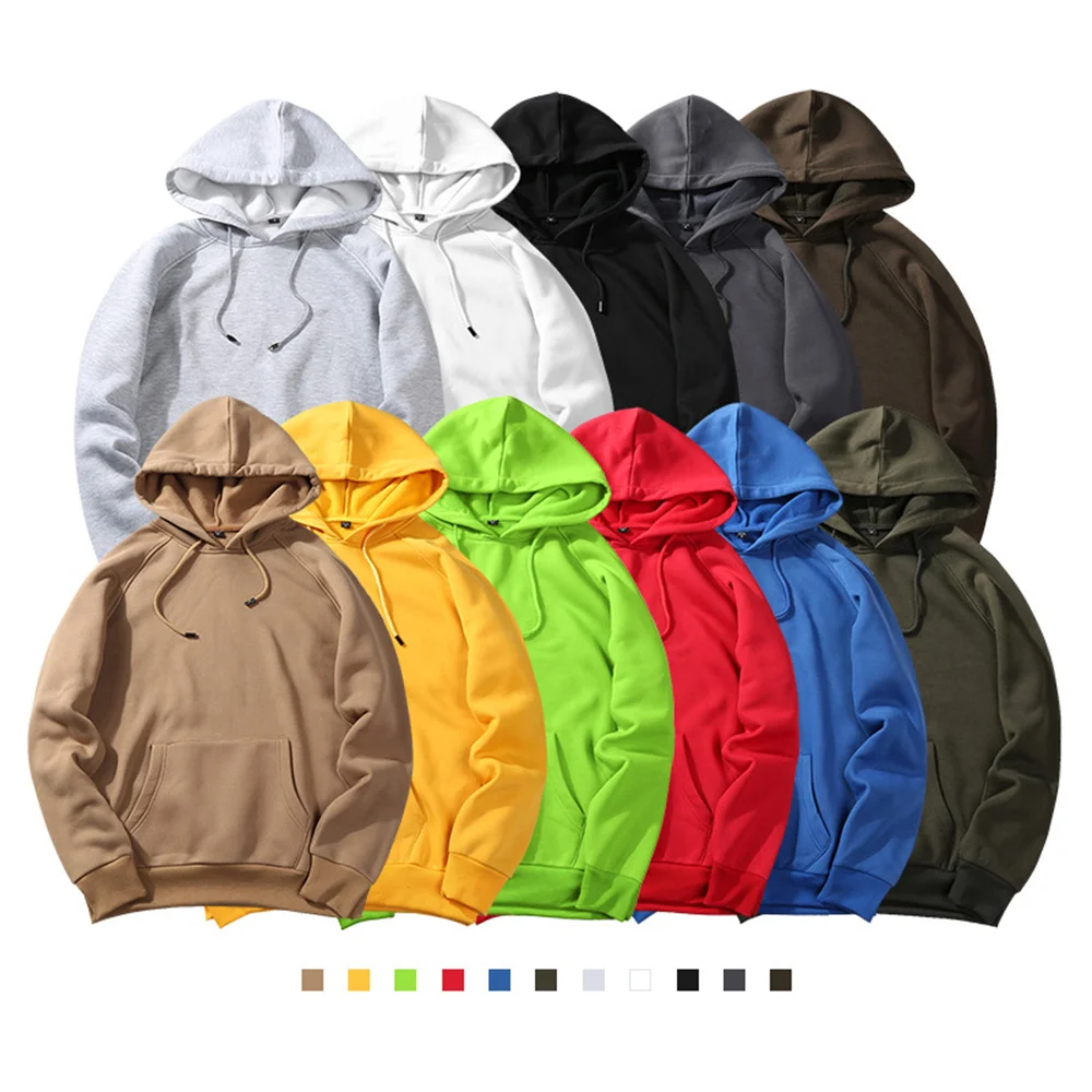 Loose Solid Color Fleece Hoodie Men's EU Size Long Sleeve Hooded Sweatshirt 2021 Winter Fashion Harajuku Sports Hip Hop Hoodie