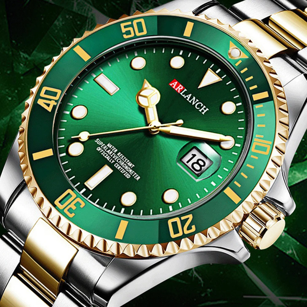 ARLANCH Мужские Кварцевые Часы Из Нержавеющей Стали Со Светящимися Стрелками И