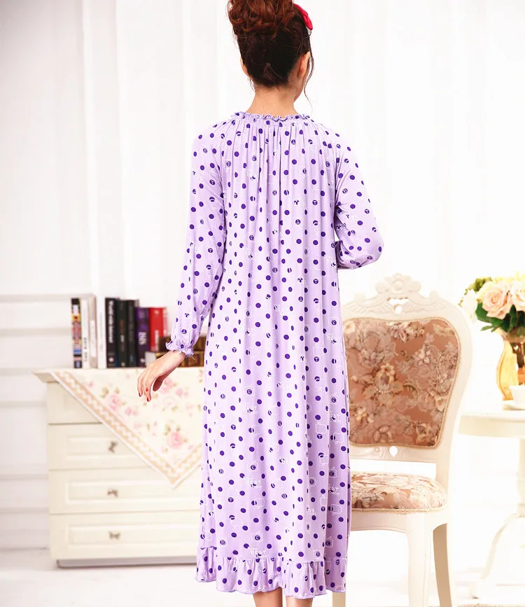 Spring Autumn Cotton Nightgowns Ladies Nightshirt Loose Long Sleeve Home Clothes Printed Nightdress Women Vestido Mujer