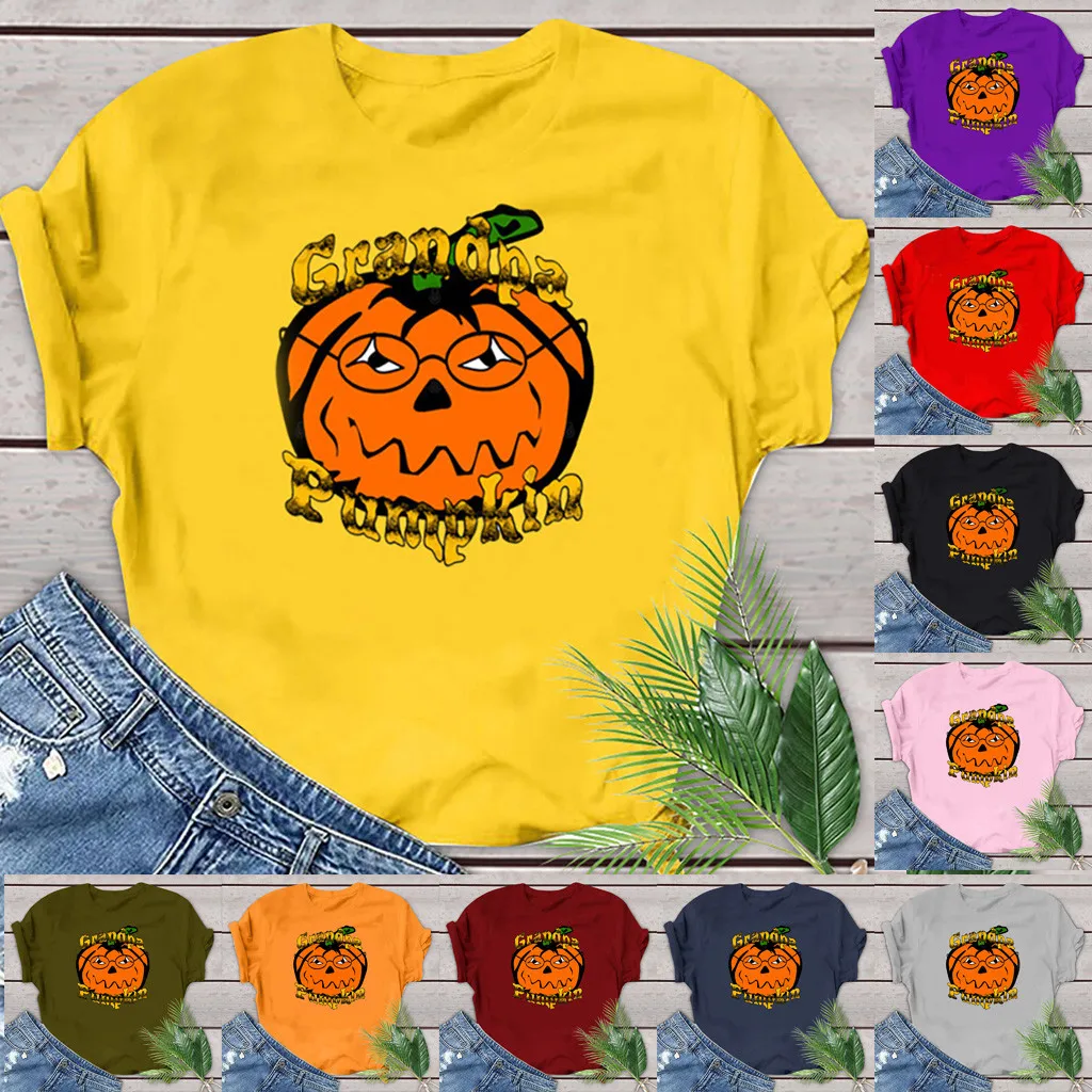 

Long Sleeve Womens Shirts Top Blouse Halloween Printed O-Neck Casual Pumpkin T-Shirt Women's Shirt Set Women Black Short Sleeve