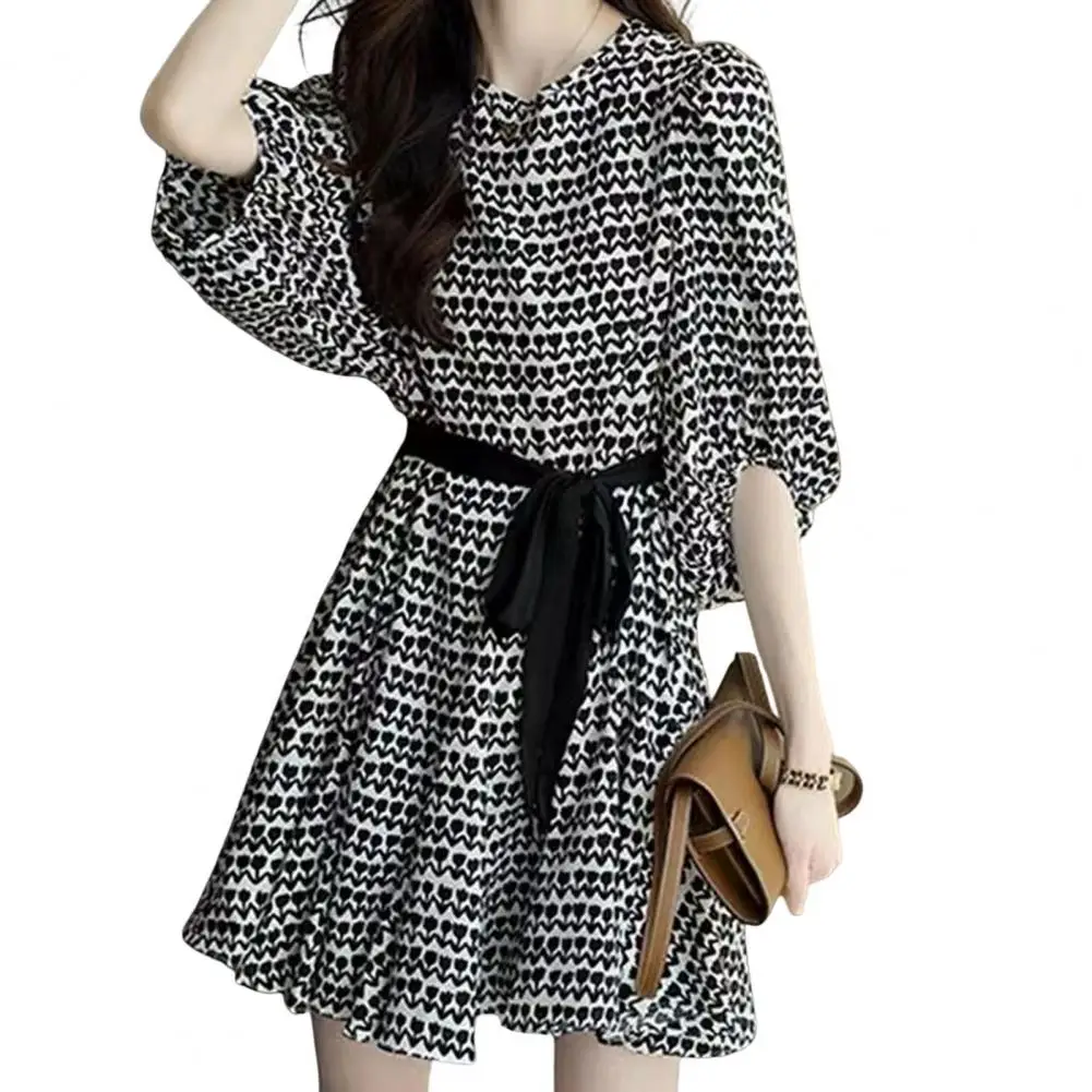 

Elegant Summer Dress Bubble Sleeves Color Matching Women Mini Dress Prom Contrast Color Mini Dress