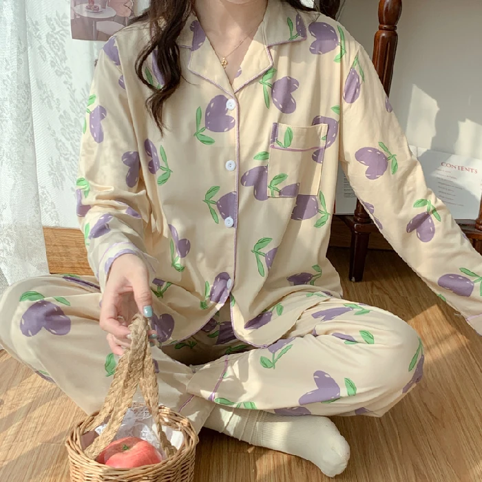 

Spring Autumn Homewear Pijama Set Women's Sleepwear Tops Long Pyjamas Set Women Casual Sleepwear Nightwear Pajama Sets Pyjamas