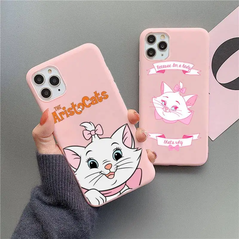 

Cute Marie Cat Phone Case For iphone 13 12 11 Pro Max Mini XS 8 7 6 6S Plus X SE 2020 XR Matte Candy Pink Silicone cover