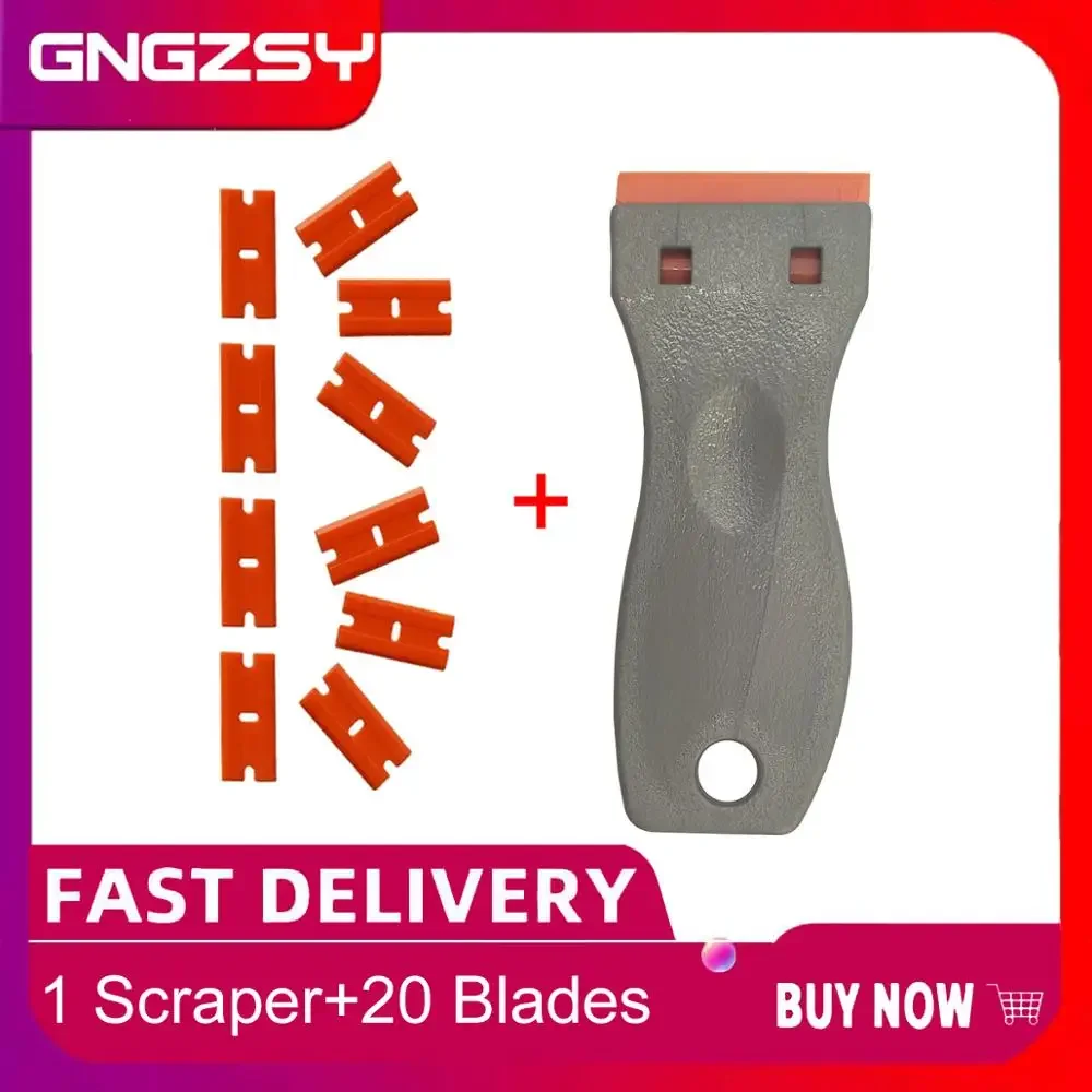 

Plastic Old Film Glue Razor Scraper Snow Ice Shovel Air Remover Car Cleaning With 10pcs 1.5 inch Spare Double Edge Blades E17