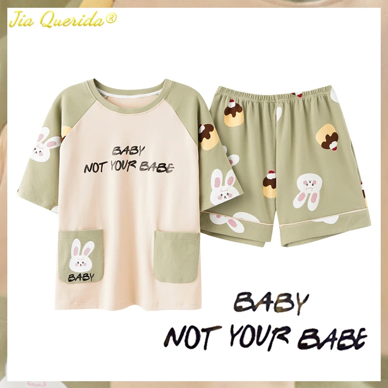 

Teenagers Leisure Sleepwear Summer New Trendy Pajamas Soft Cotton Crew Neck Short Bottom Cute Girls Loungewear Chic Homeclothes