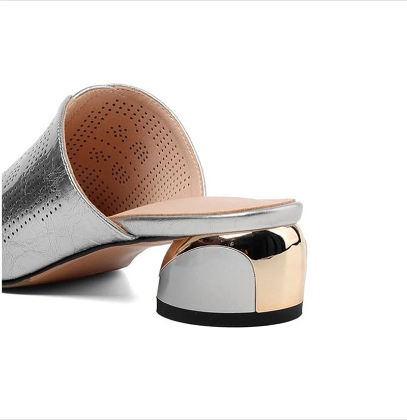 Peep Toe Microfiber Leather Slippers Women Silver Gold Sexy Med High Heels Hoof Heel Outdoor Jelly Sliders Casual Sandals