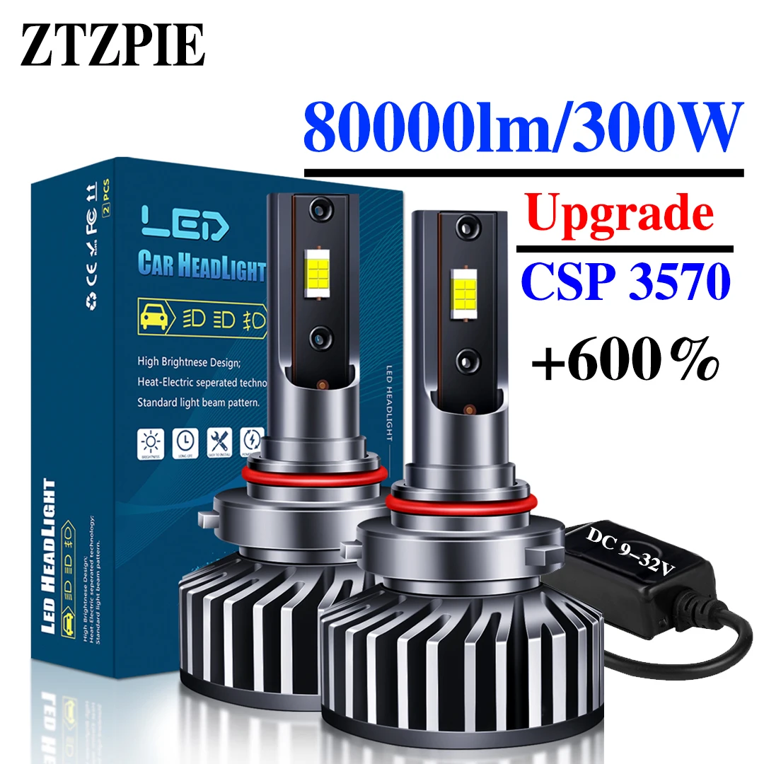 

ZTZPIE 6500k HB3 HB4 9005 9006 H1 H7 H4 H11 9012 Bulb Canbus Led Lamp CSP 3570 High-powe Car Headlight Fog Light 300W 80000LM F2