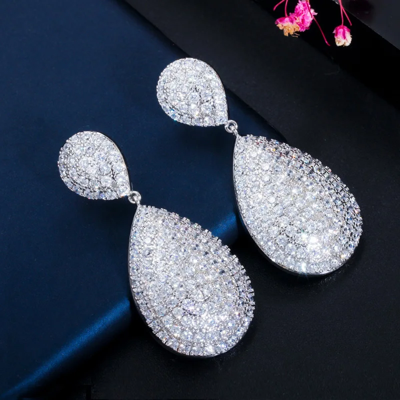 

Classic Long Big Water Drop Indian Gold Color Luxury Micro Pave CZ Earrings Dubai Bridal Wedding Jewelry