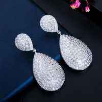 classic long big water drop indian gold color luxury micro pave cz earrings dubai bridal wedding jewelry