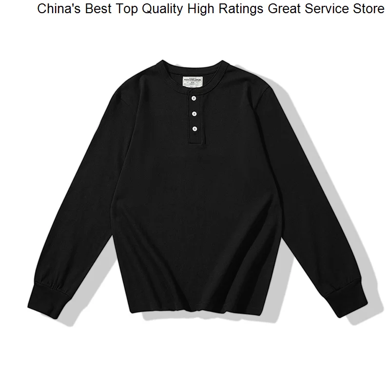 

Shirt Heavy Henry Collar T Men Spring Autumn New Thick Solid Color Long Sleeve T-Shirts Basic Round Neck Casual Pullover Tops