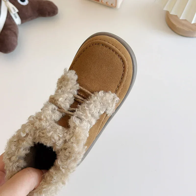 2024 зимние теплые ботинки тонкие бархатные детские туфли на молнии замшевые