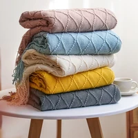 plaid knitted blanket solid color waffle embossed blanket nordic decorative blanket for sofa bed throw chunky knit throw blanket