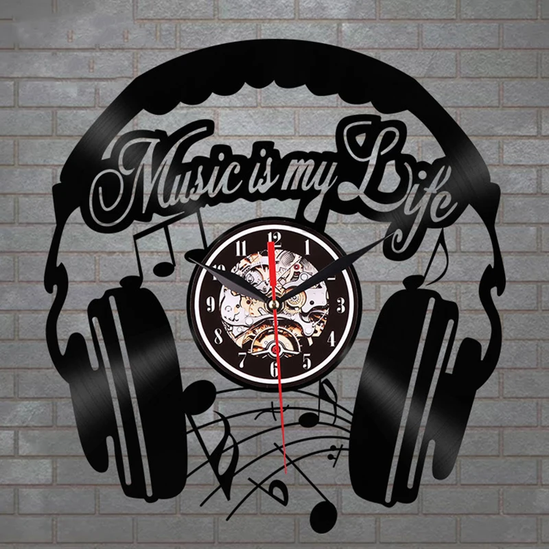 Vinyl Record Wall Clock  LED Night Light Guitar Gift  Music Headphone Wall Clock