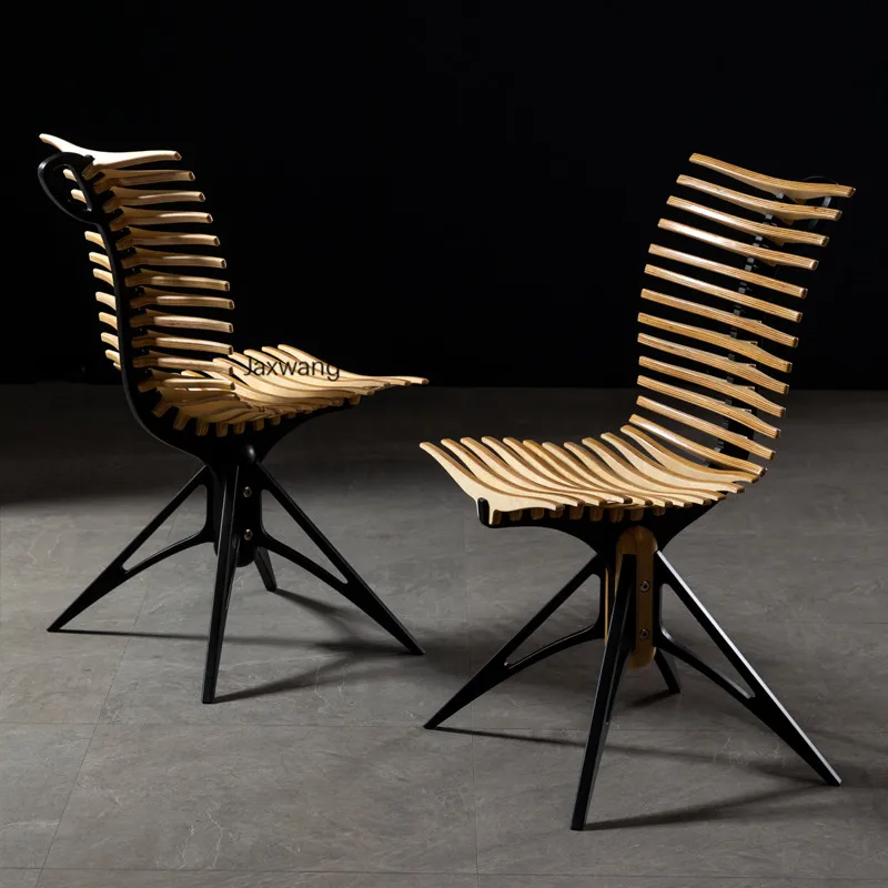 

Обеденные стулья в скандинавском стиле, кухонная мебель, дизайнерский домашний роскошный простой современный креативный индивидуальный стул в виде рыбьей кости с деревянной спинкой