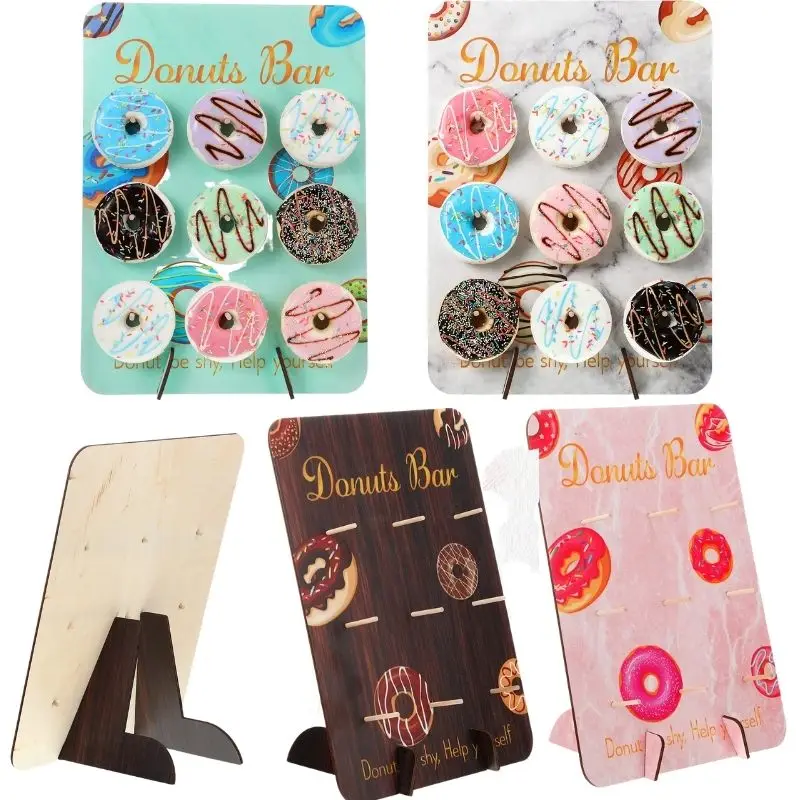 

1set Wooden Doughnut Display Stand Wedding Birthday Party Dessert Cake decor DIY Doughnuts Display Holder Baby Shower supplies