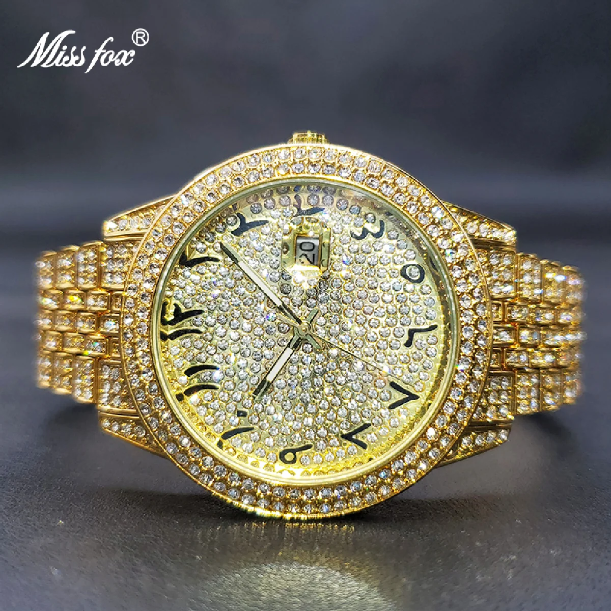 New Women's Fashion Watch 18K Gold Full Moissanite Iced Out Watch For Ladies Auto Calendar Waterproof Rel��gio Feminino Dourado
