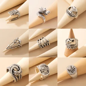 Tocona Punk Skull Demon Claw Spider Animal Halloween Single Ring for Women Men Funny Eagle Dragon Alloy Party Jewelry Anillo