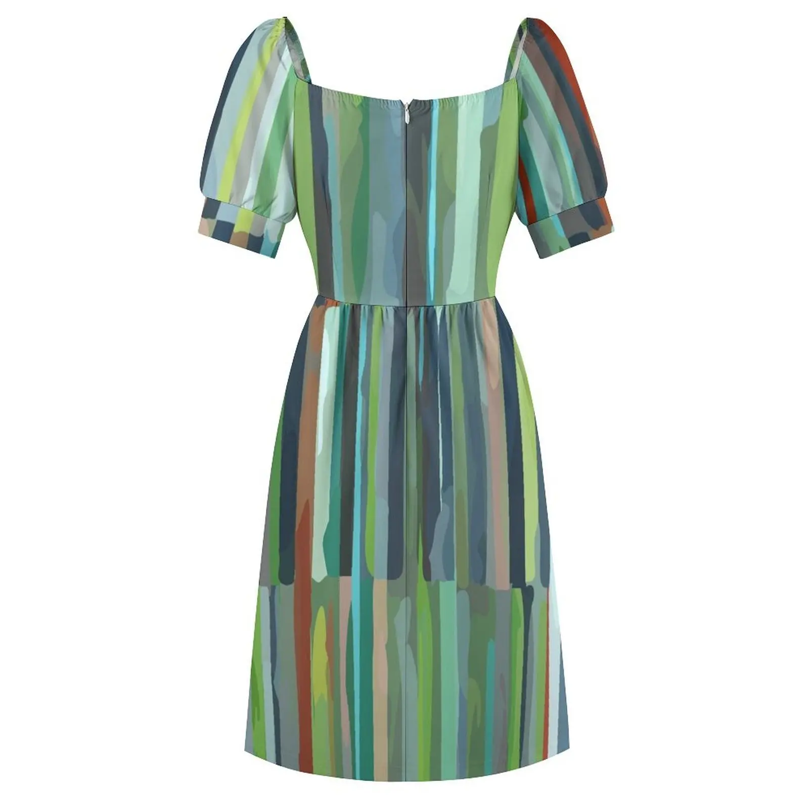 Зеленое этническое скандинавское платье с короткими рукавами и вертикальной