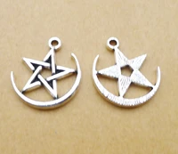 25 tibet silver moon pentagram star charm pendants 19mm diy earring jewelry make