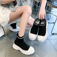 thick sole ankle boots womens autumn new knitted elastic slip on fashion round toe classic black ladies shoes botas plataforma